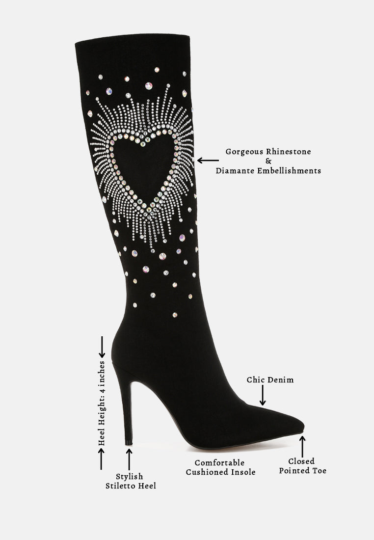 coastra rhinestone embellished stiletto boots#color_black