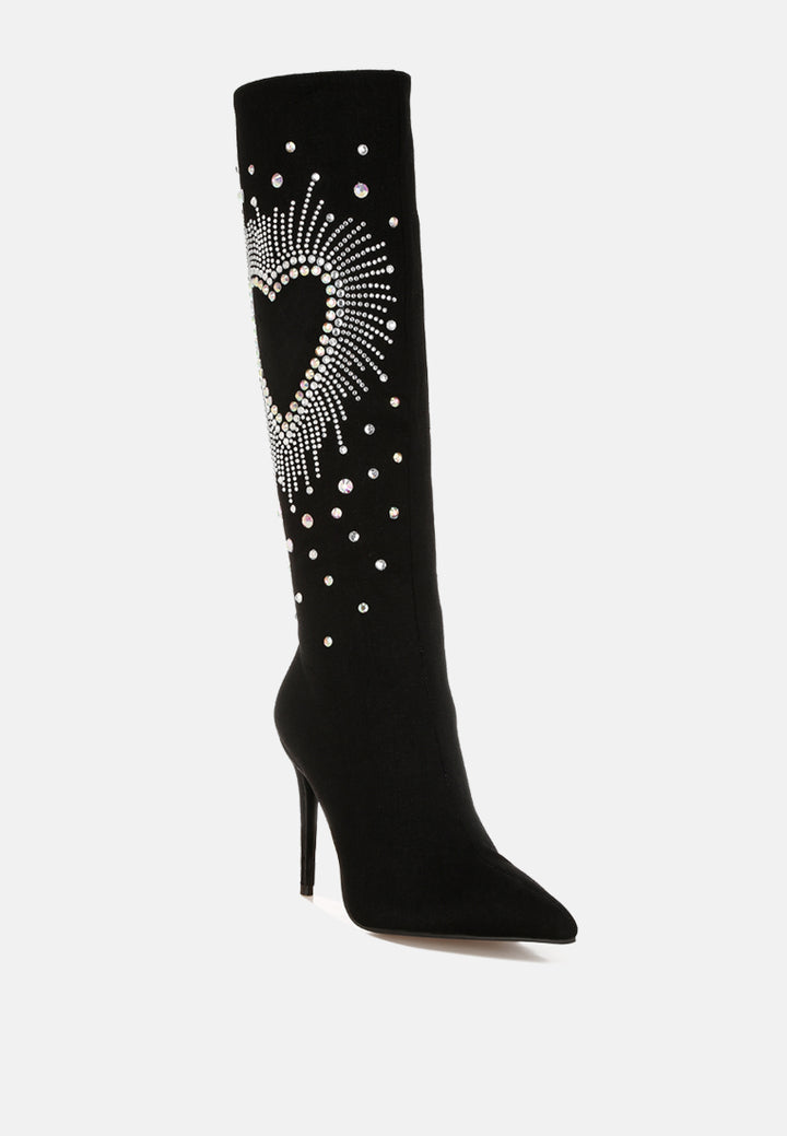 coastra rhinestone embellished stiletto boots#color_black