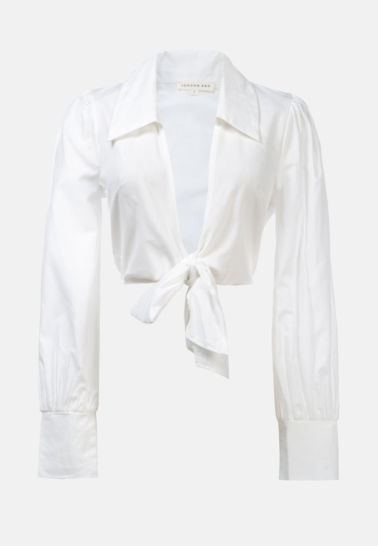 collared puff tie-up crop top#color_white