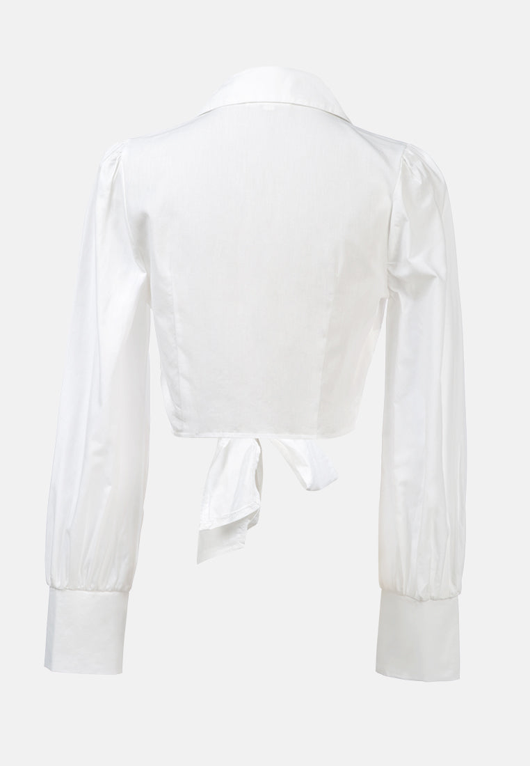 collared puff tie-up crop top#color_white