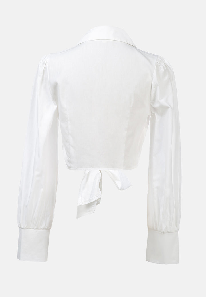 collared puff tie-up crop top#color_white