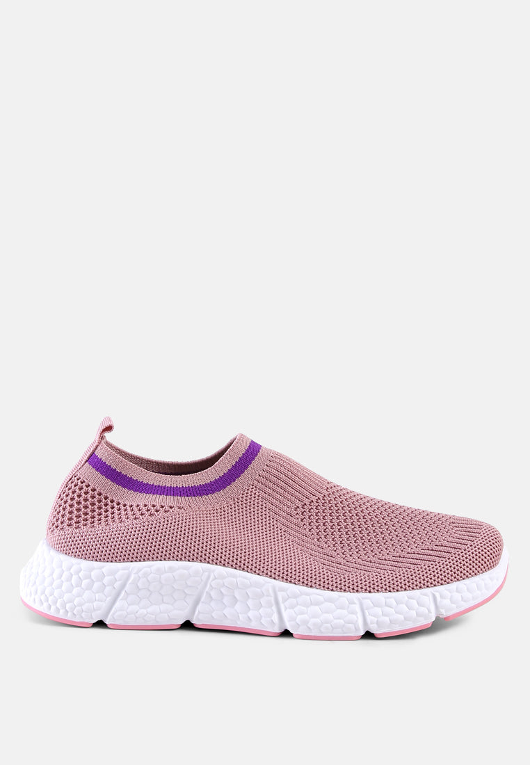 contrast cuff kids active knitted sneakers#color_pink