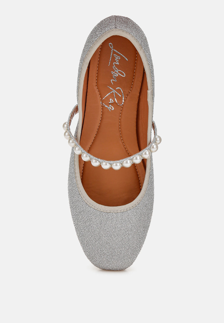 pearl strapped glitter ballerinas by ruw#color_silver