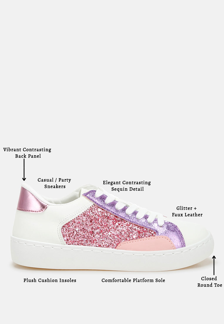 glitter faux leather sneakers by ruw#color_pink