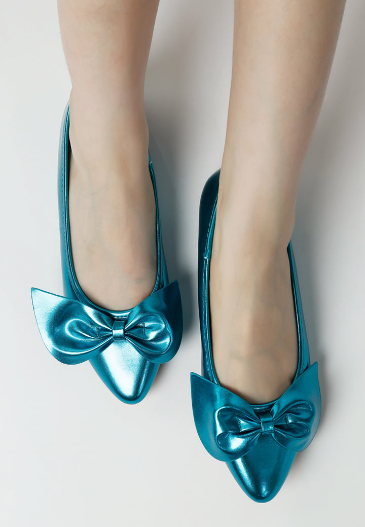 metallic pleather bow ballerinas by ruw#color_blue