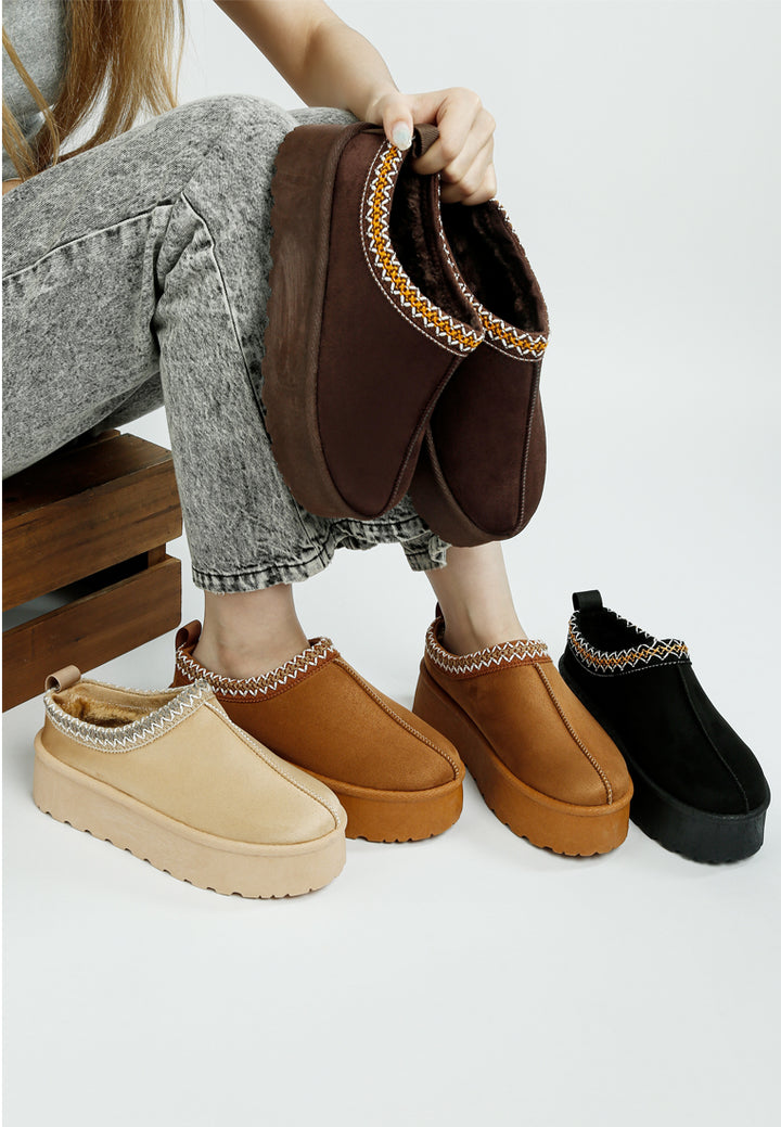 embroidered platform faux fur classic slip-on by ruw#color_tan