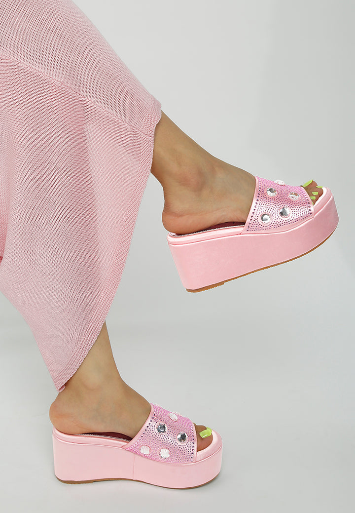 diamante & rhinestone flatform sandals by ruw#color_pink