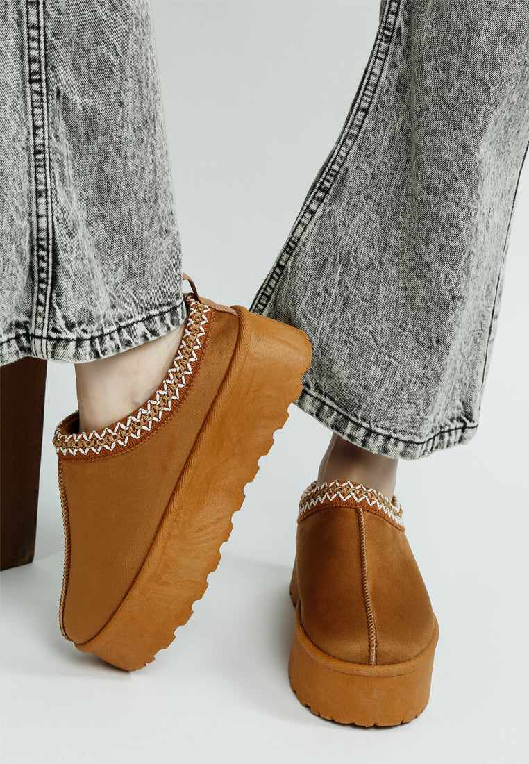 embroidered platform faux fur classic slip-on by ruw#color_tan
