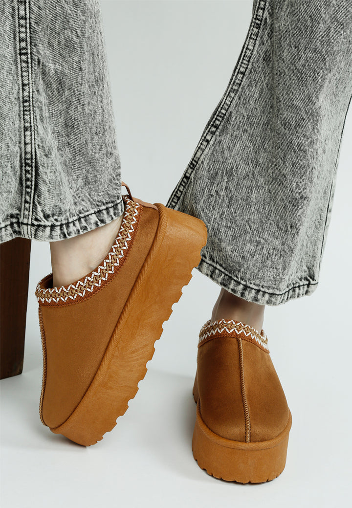 embroidered platform faux fur classic slip-on by ruw#color_tan