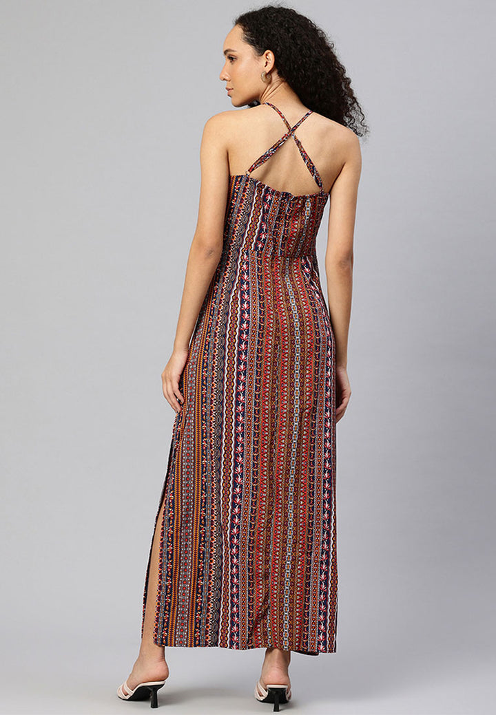 crisscross back side slit maxi dress by ruw#color_multicolor