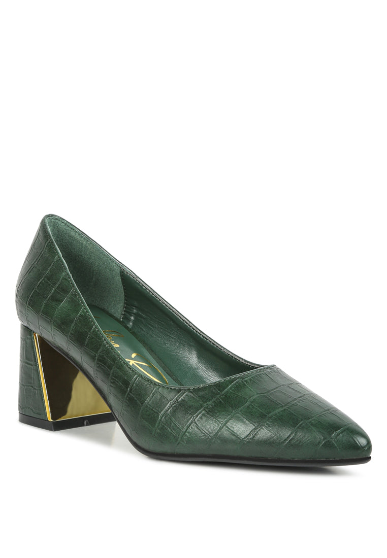 emersyn croc block heel pump shoes#color_green