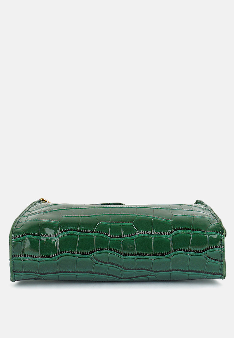 croc patten baguette bag#color_green