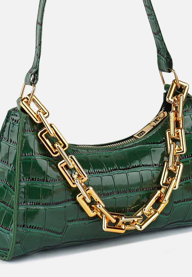 croc patten baguette bag#color_green