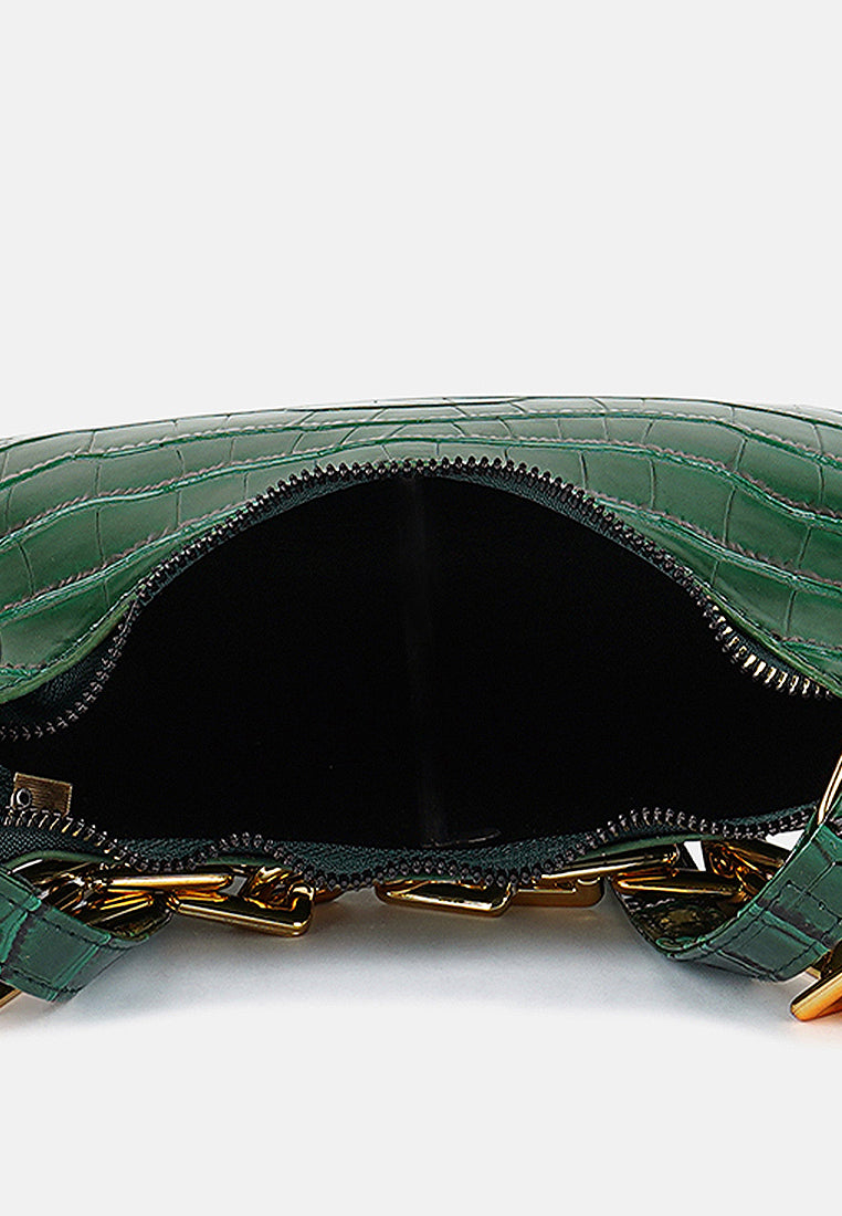 croc patten baguette bag#color_green