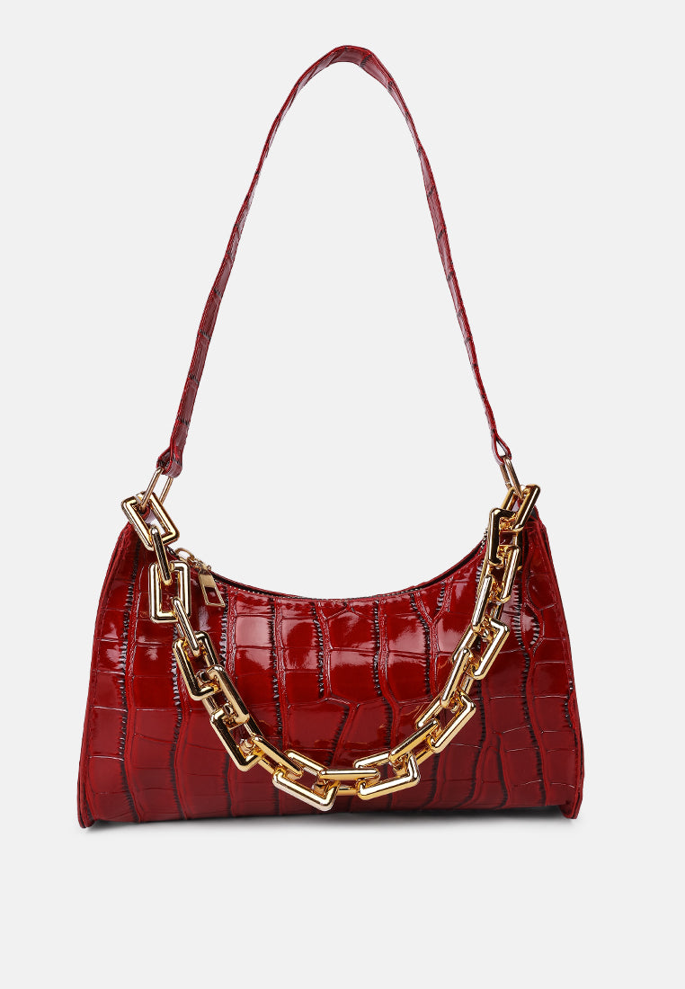 croc patten baguette bag#color_red