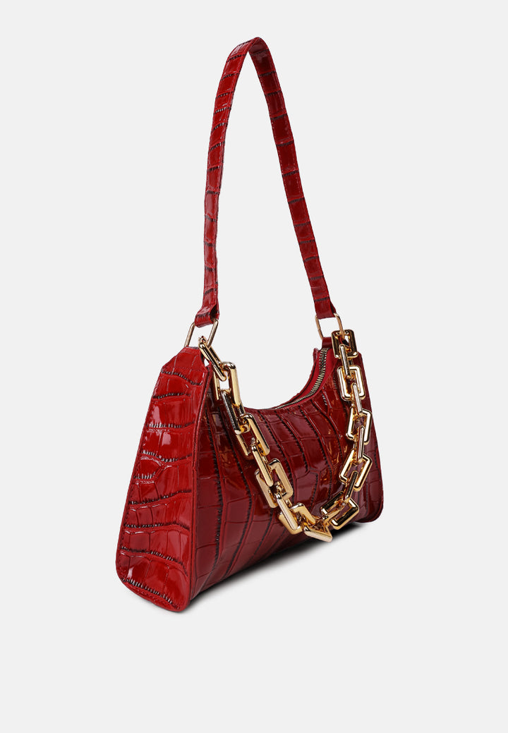 croc patten baguette bag#color_red