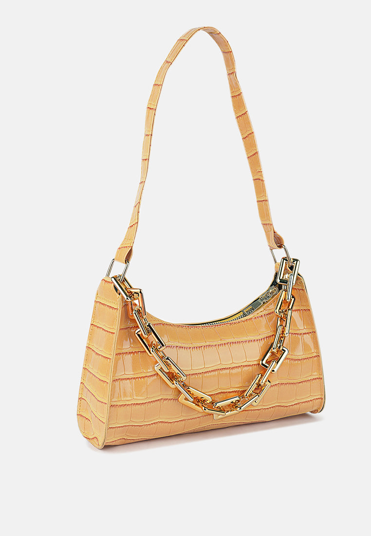 croc patten baguette bag#color_yellow