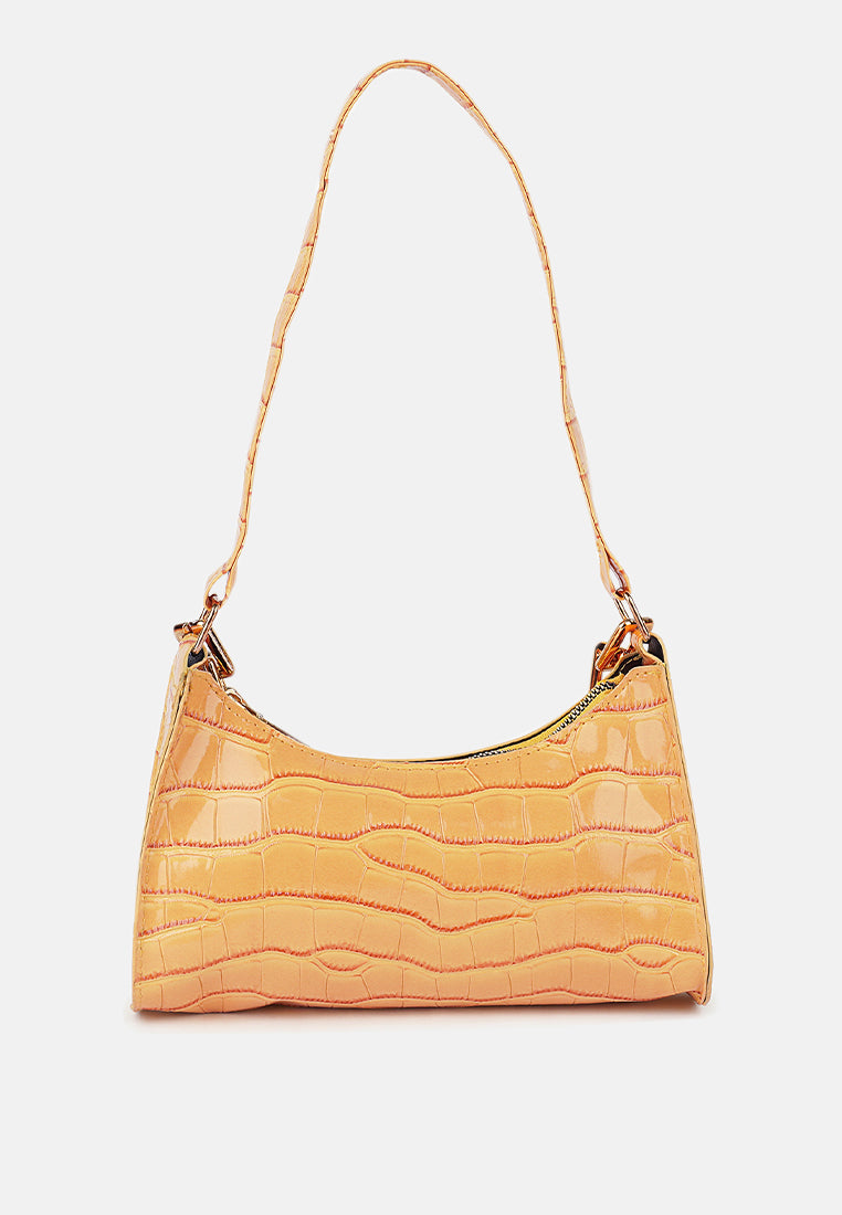 croc patten baguette bag#color_yellow