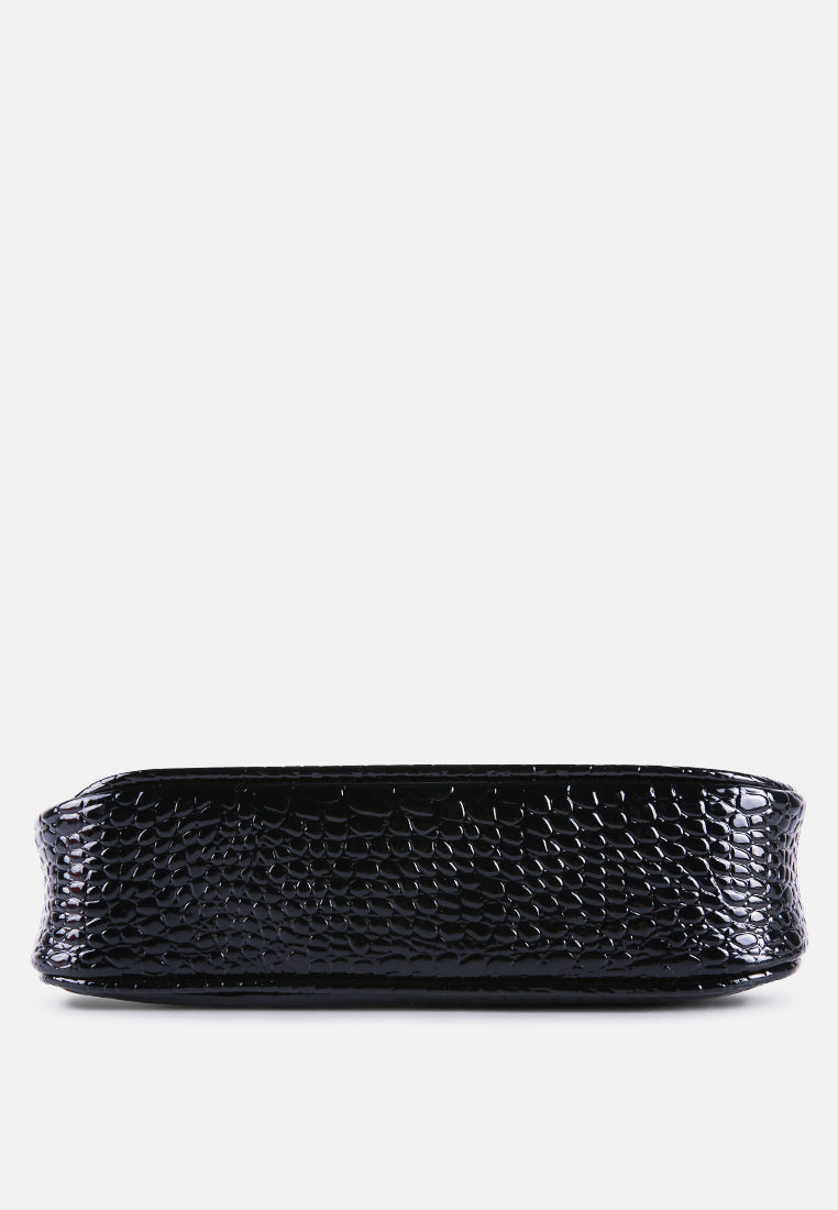 croc patterned baguette#color_black