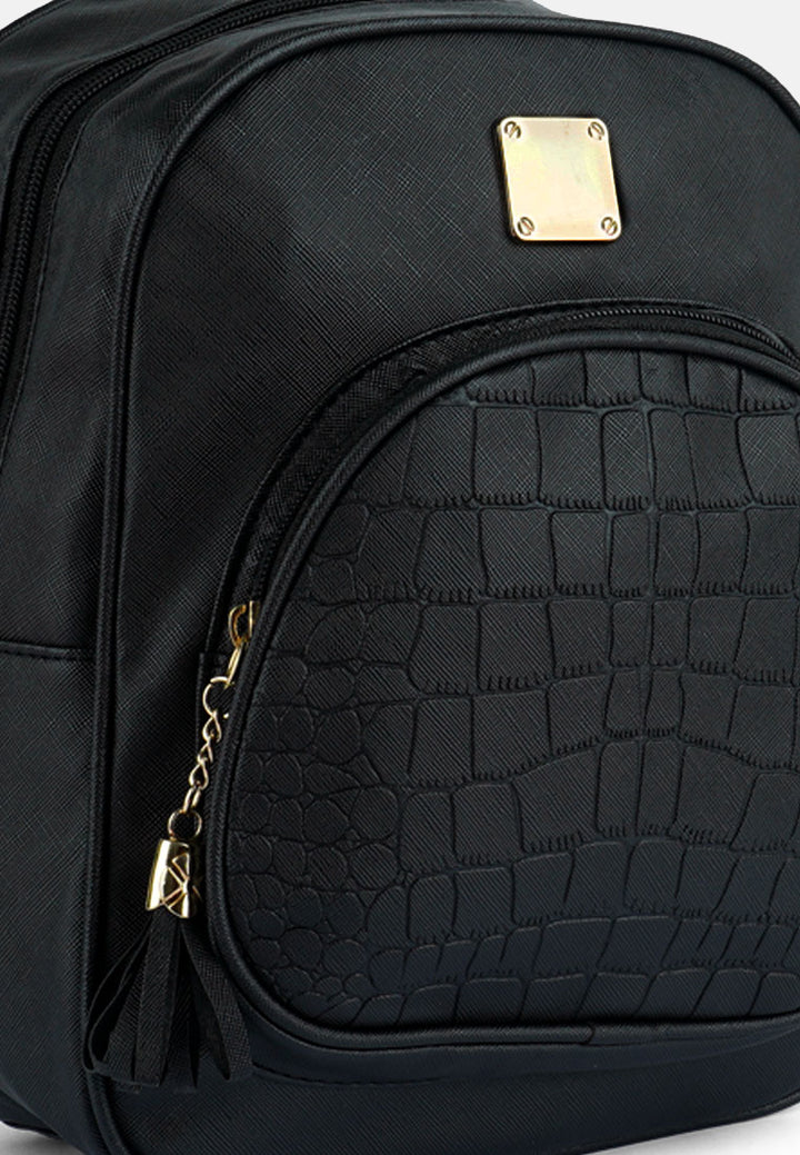 croc patterned mini backpack#color_black