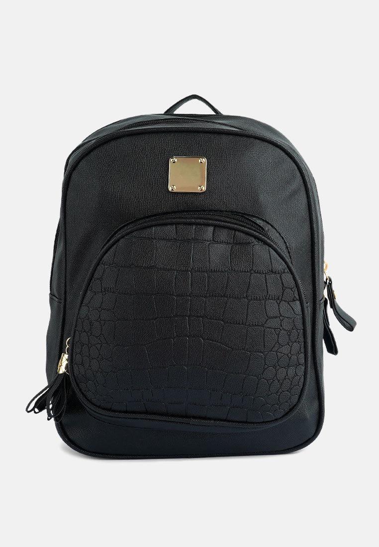 croc patterned mini backpack#color_black