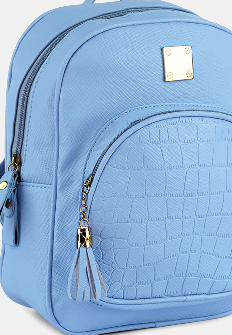 croc patterned mini backpack#color_blue