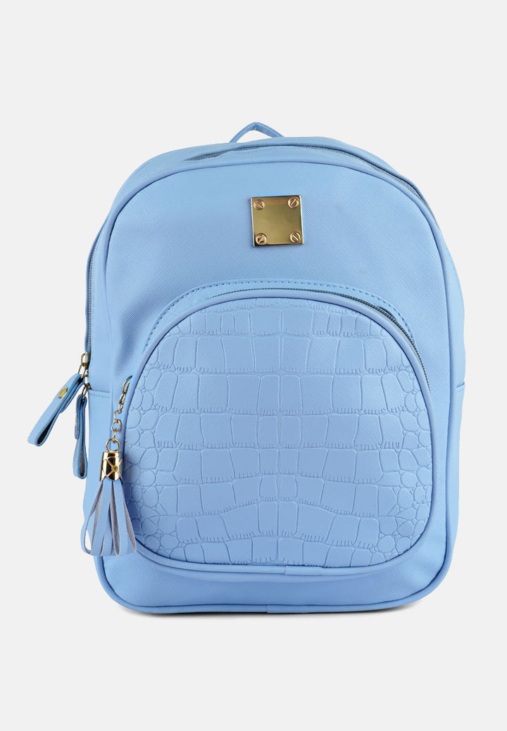 croc patterned mini backpack#color_blue