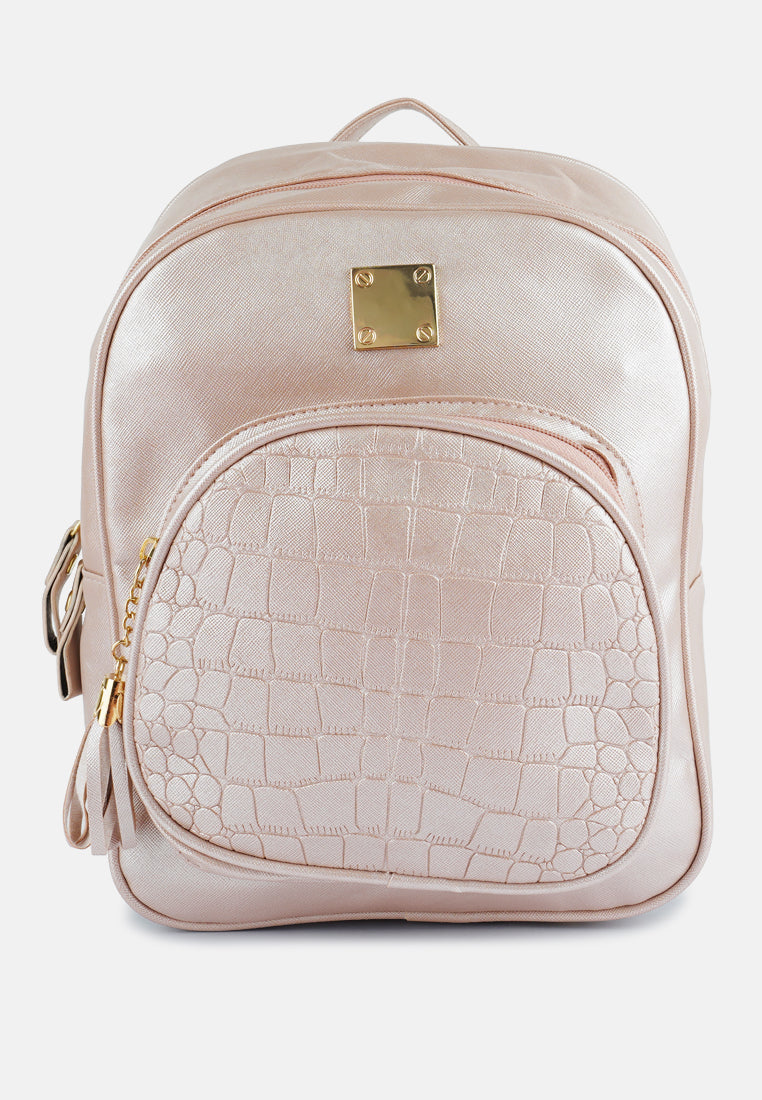 croc patterned mini backpack#color_pink