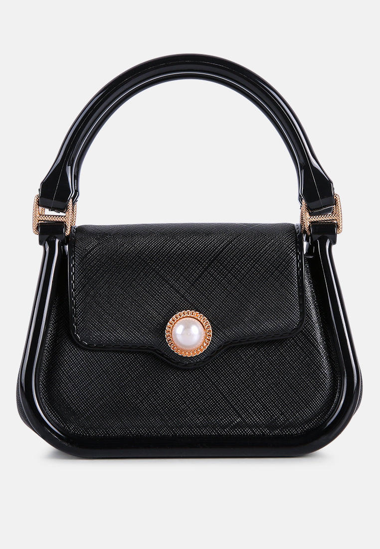 croc textured mini handbag#color_black