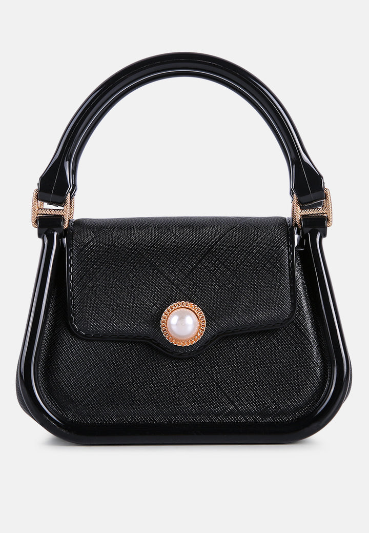 croc textured mini handbag#color_black