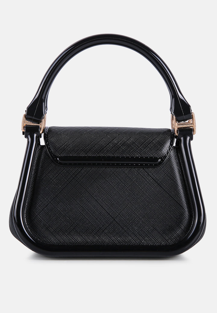 croc textured mini handbag#color_black