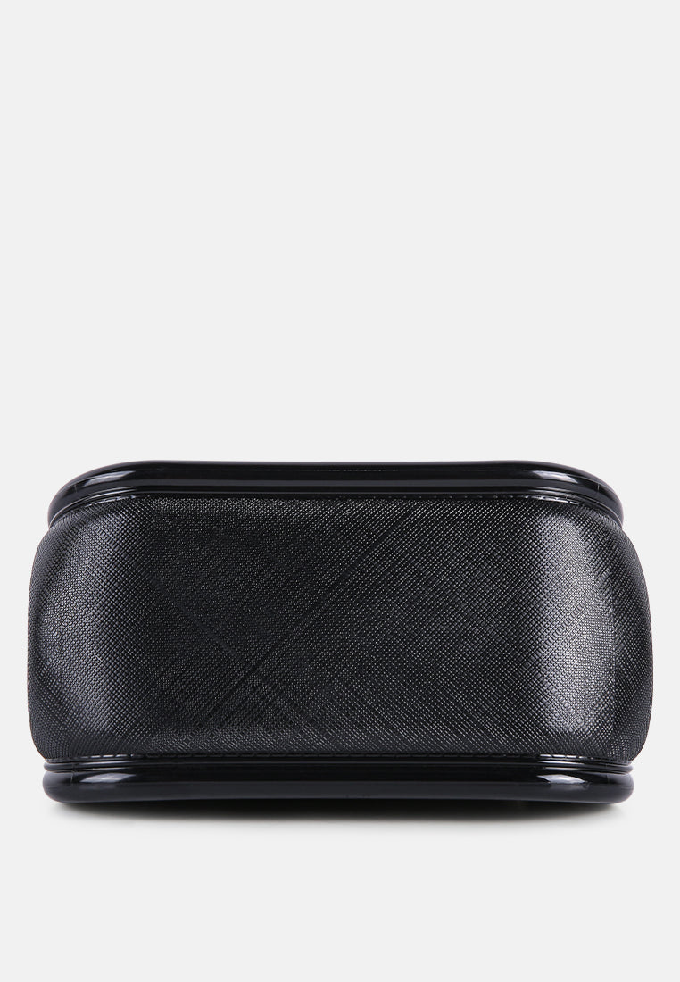 croc textured mini handbag#color_black