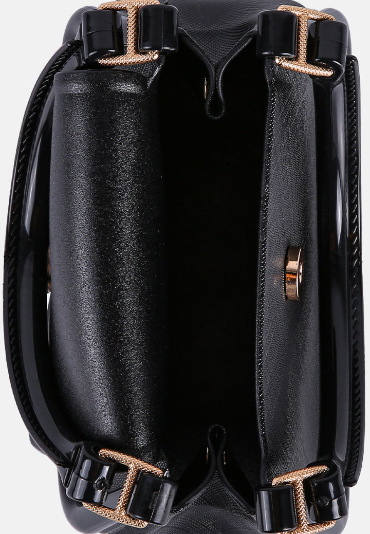 croc textured mini handbag#color_black
