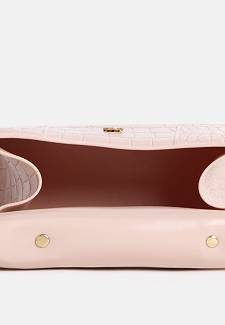 croc textured mini handbag#color_beige