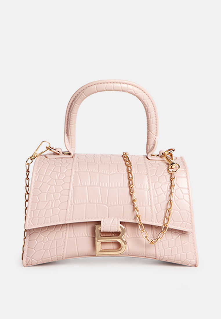 croc textured mini handbag#color_beige