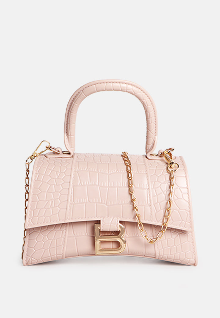 croc textured mini handbag#color_beige