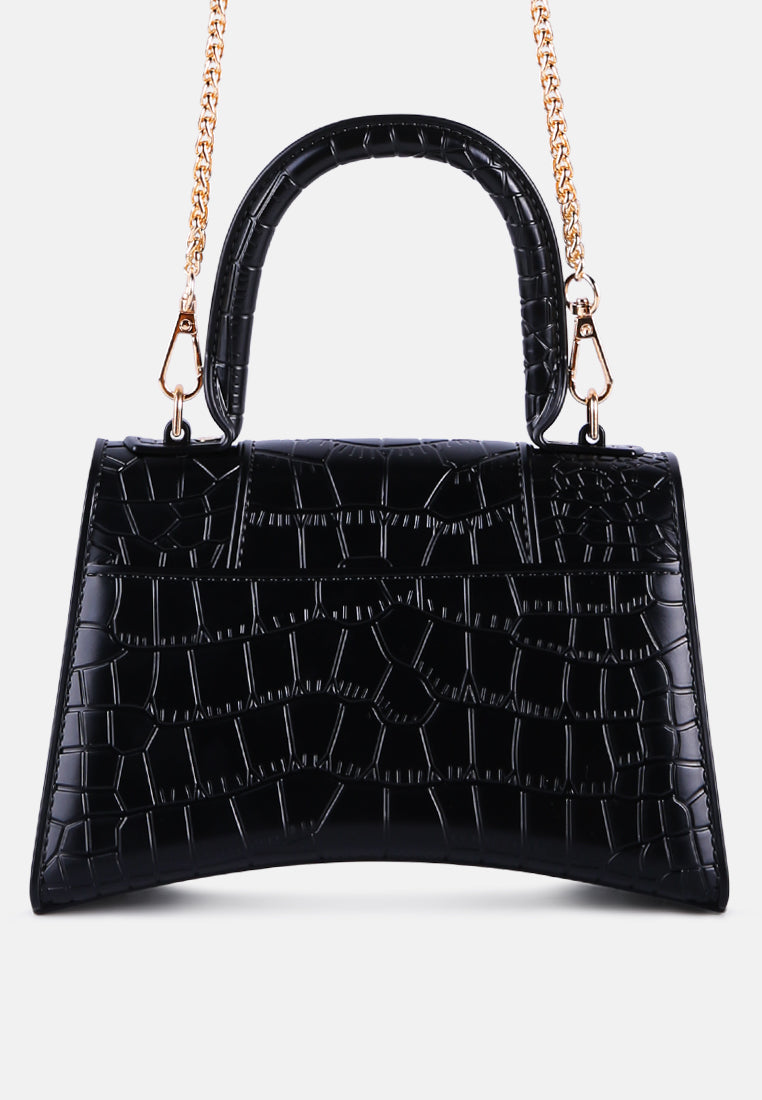 croc textured mini handbag#color_black