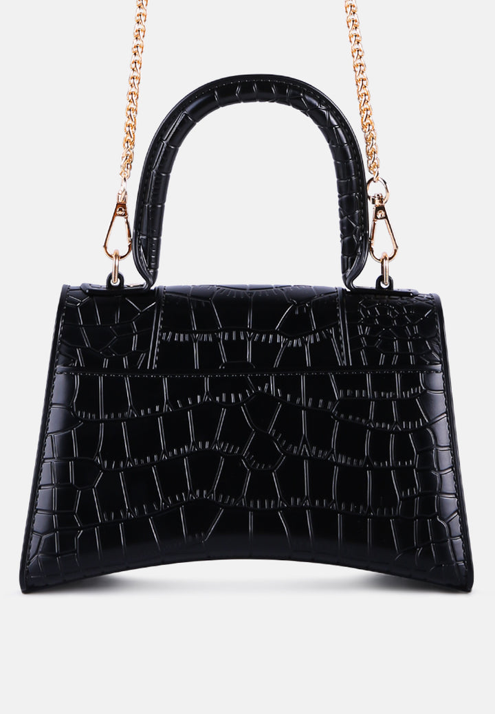 croc textured mini handbag#color_black
