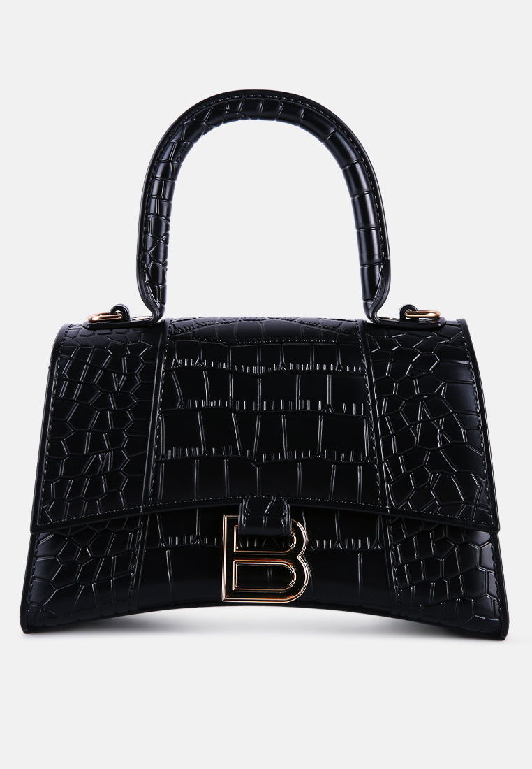 croc textured mini handbag#color_black