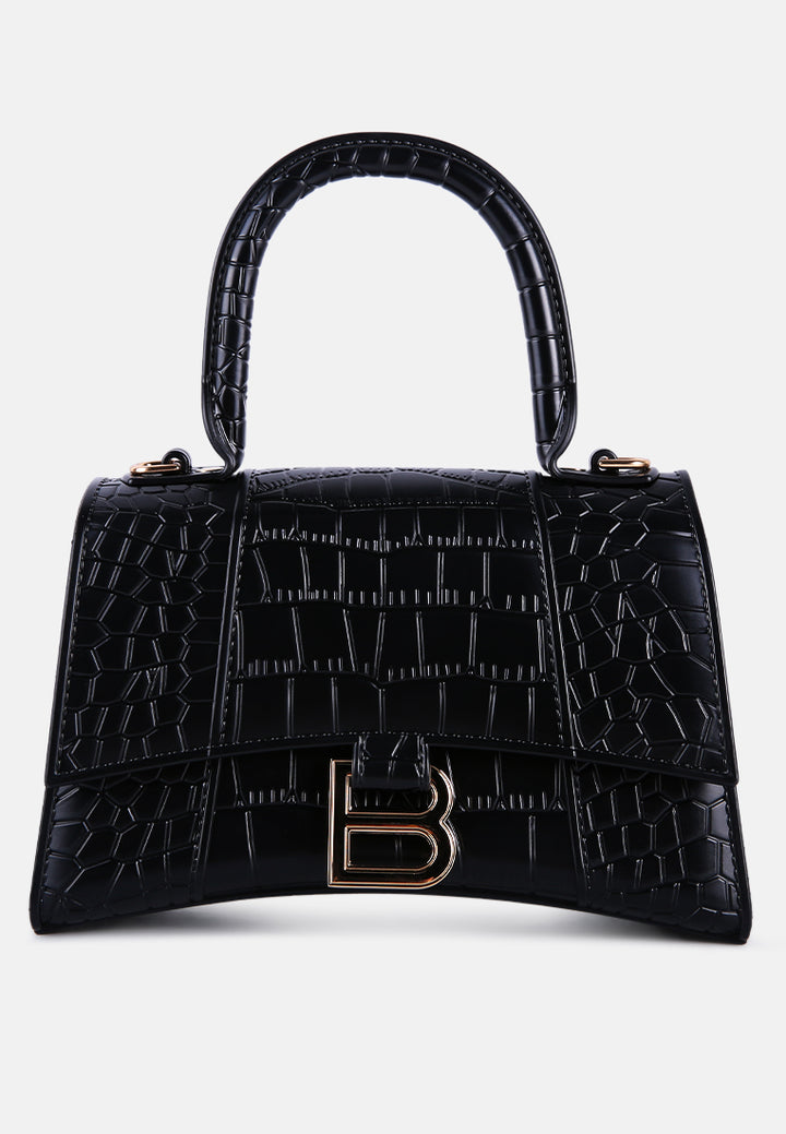 croc textured mini handbag#color_black