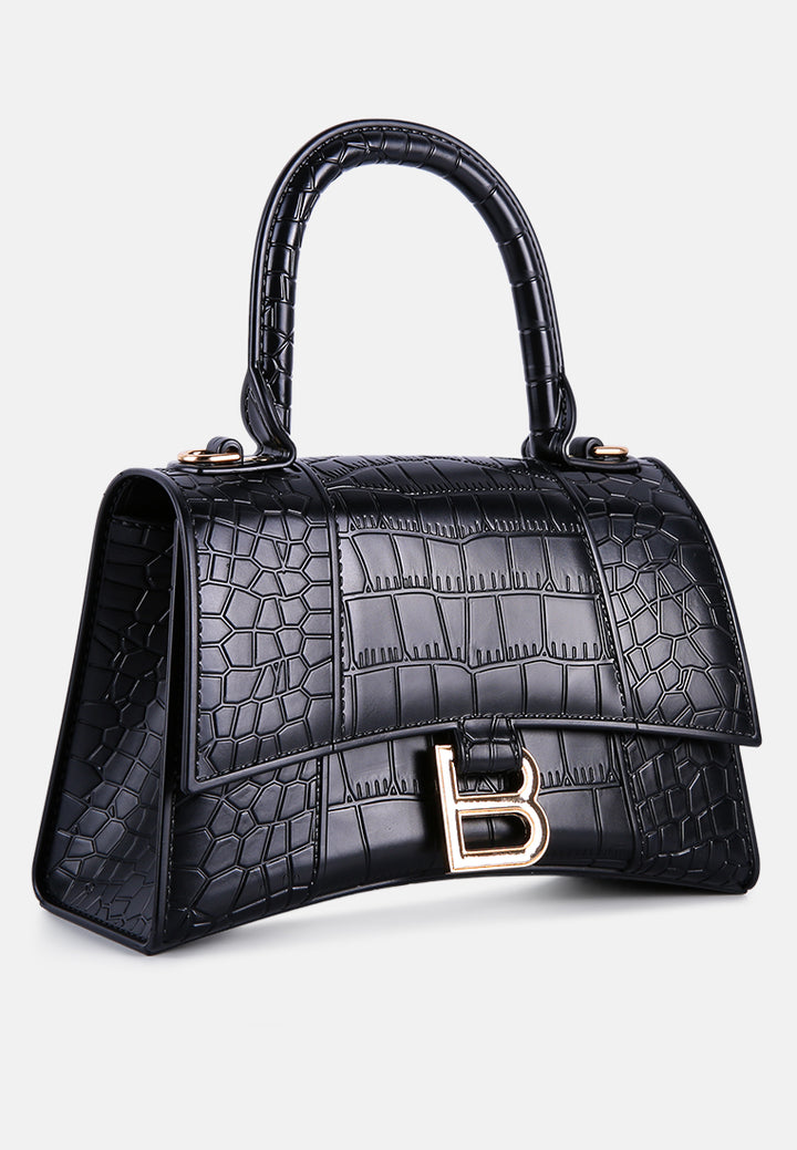 croc textured mini handbag#color_black