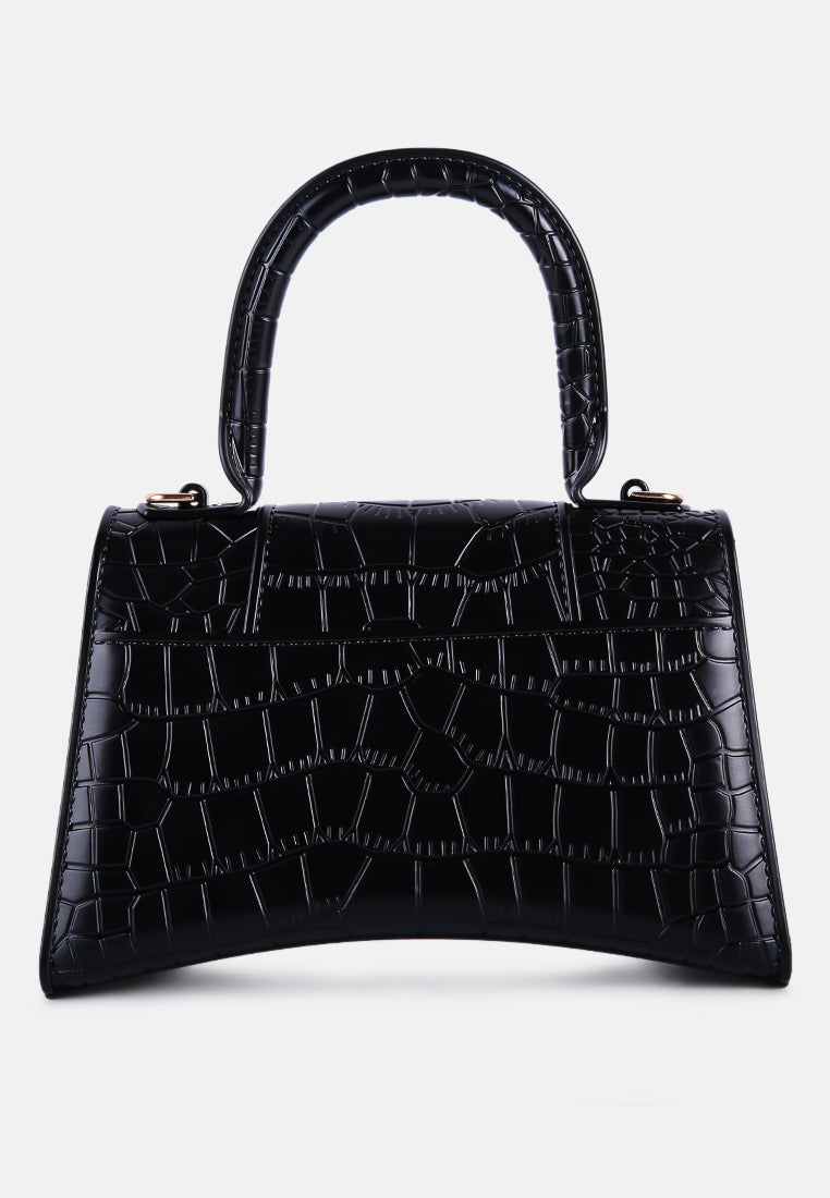 croc textured mini handbag#color_black