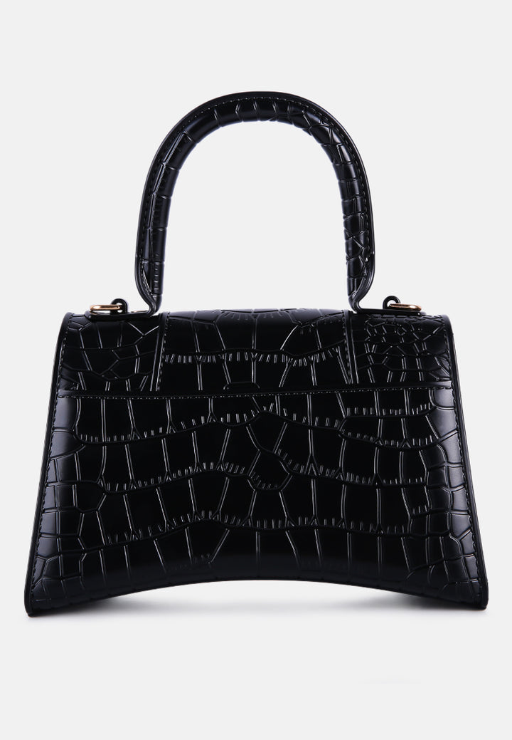 croc textured mini handbag#color_black