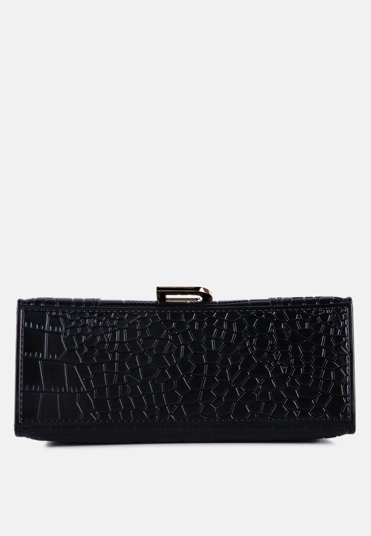 croc textured mini handbag#color_black