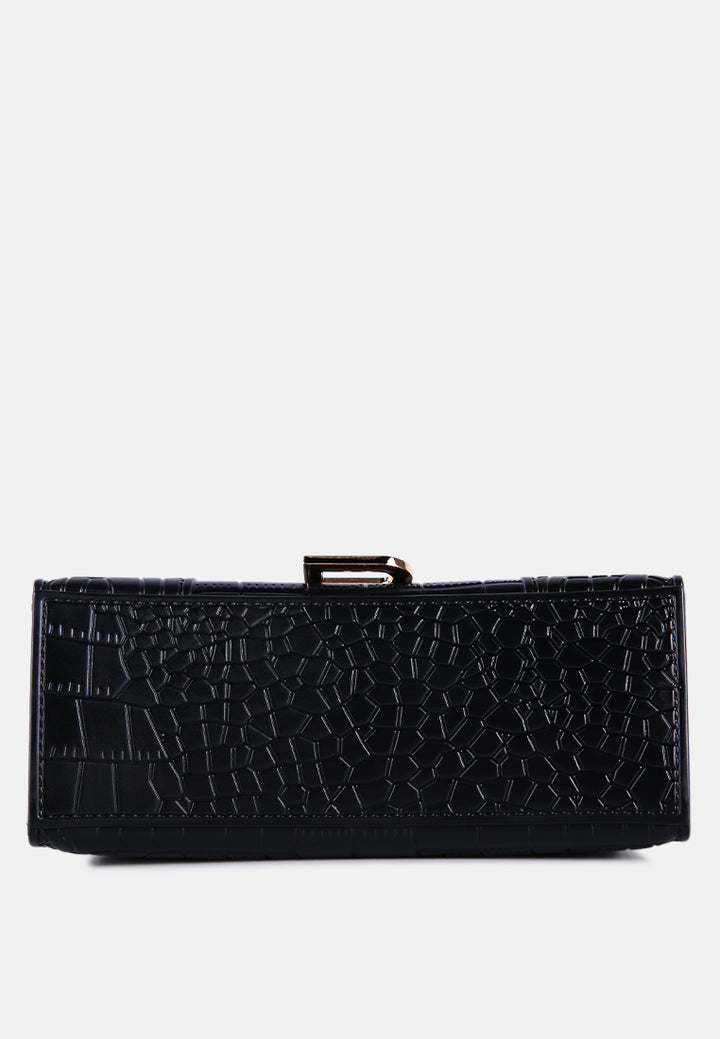 croc textured mini handbag#color_black