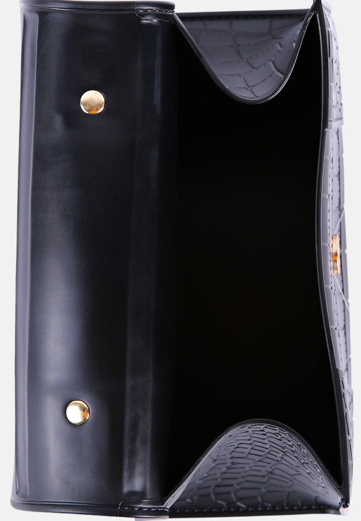 croc textured mini handbag#color_black