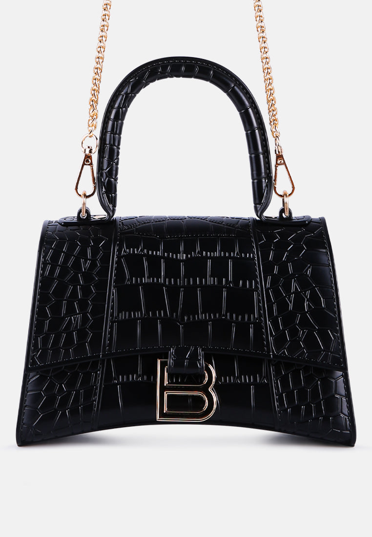 croc textured mini handbag#color_black
