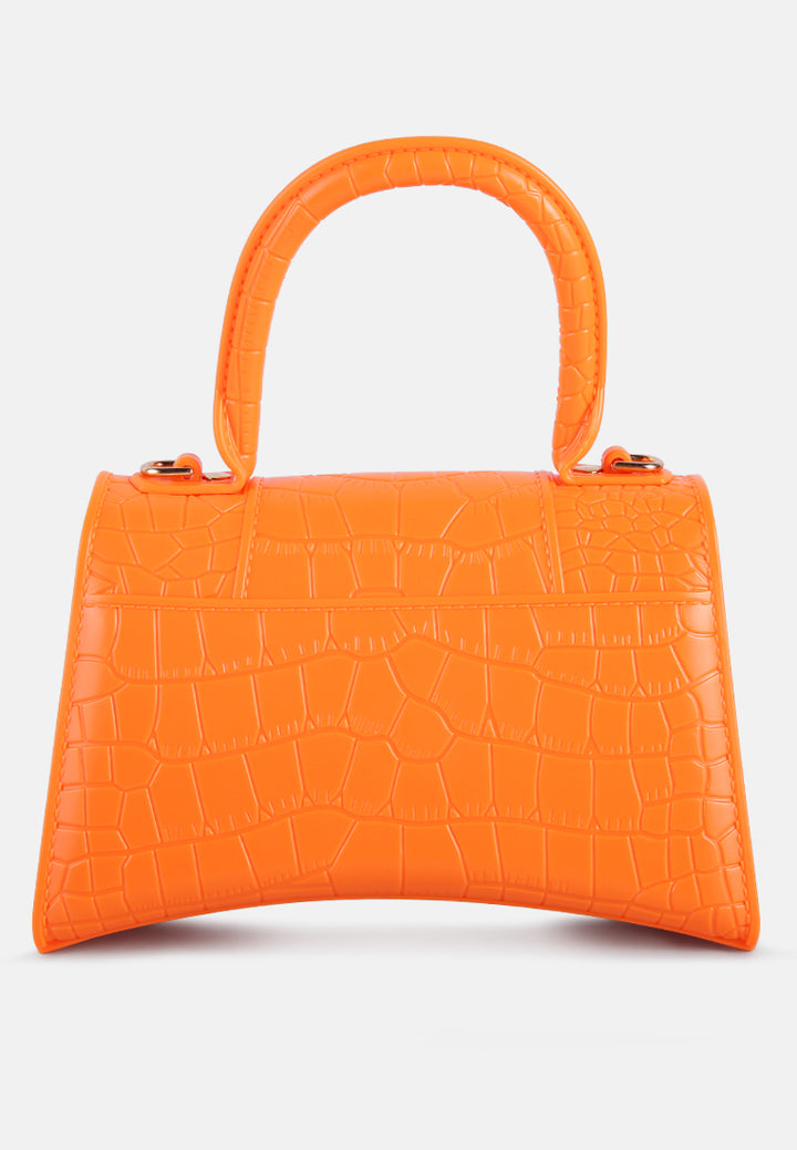 croc textured mini handbag#color_orange