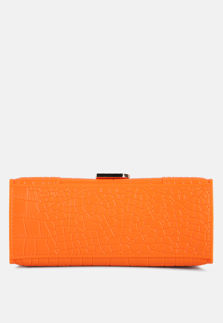 croc textured mini handbag#color_orange