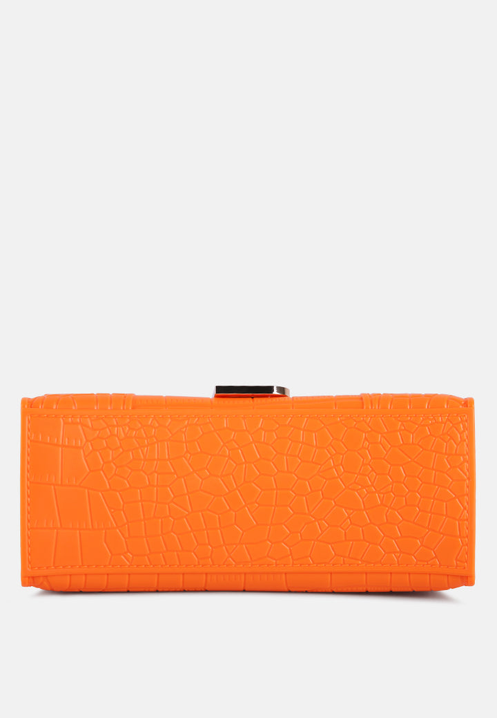croc textured mini handbag#color_orange